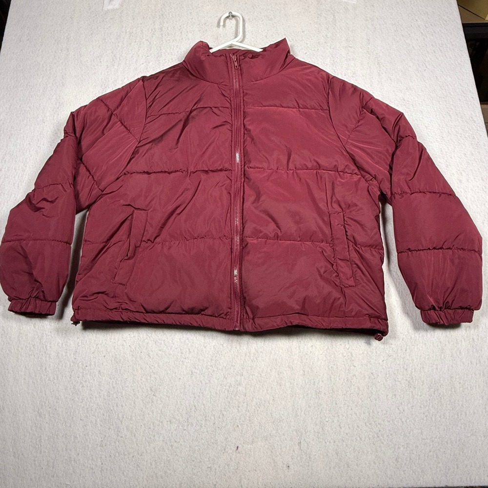 Forever 21+ Womens Plus Size 2X Puffer Jacket Burgundy Quilted Full Zip Coat